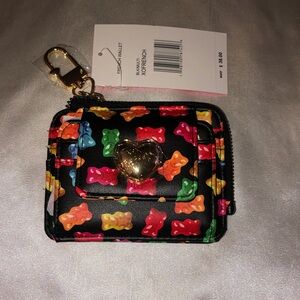 Betsey Johnson L-Zip French Card Wallet Black Multicolor Gummy Bear Print NWT